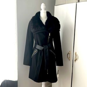 VIA SPIGA - (NWT) Black Coat with Faux Fur